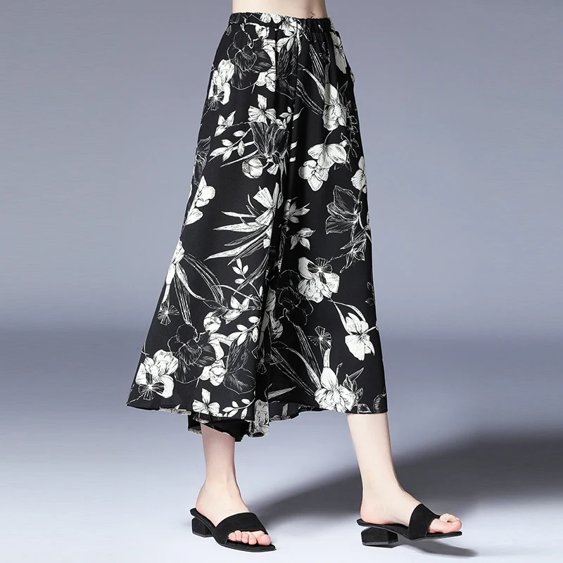 

Women Plus size casual Wide Leg Pants loose Print trousers Large size ladies' fashion Ankle-length pants Elastic waist summer