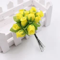 12 - Piece Set of Premium 2cm Silk Rose Bouquet for Wedding Decor and Crafts (Yellow)