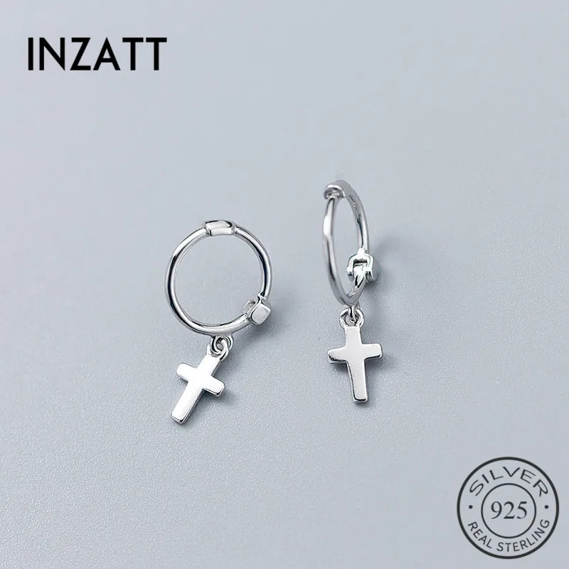 INZATT 925 Sterling Silver Classic Cross Hoop Earrings Geometric For Women Birthday Party Jewelry Rose Gold Color Gift