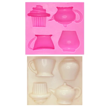 

M0570 Teapot Cup Cake Silicone Mold Wedding Party Fondant Cake Decorating Tools Gumpaste Chocolate Candy Moulds