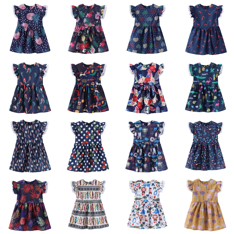 

2019 Summer Fashion Girls Clothes Flying Sleeve Dresses Cotton Cute Printed Sleeveless Dresses for Toddler Girl Princess Dress