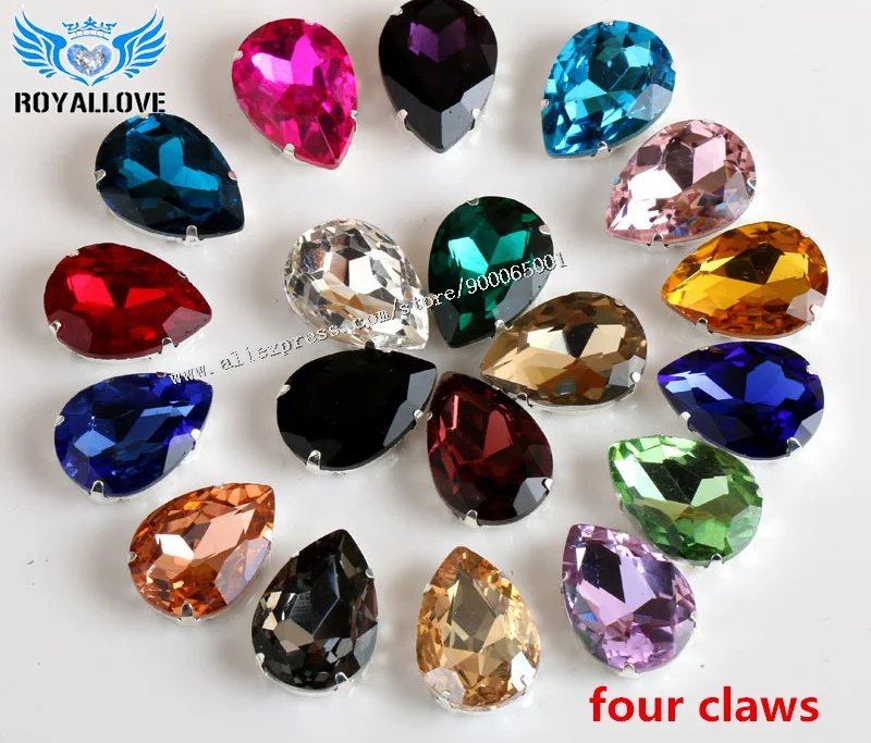 

30pcs/lot Colorful Water Drop Crystal Teardrop Rhinestone with Claws Glass Beads for Wedding Apparel Shoes Clothing Accessories
