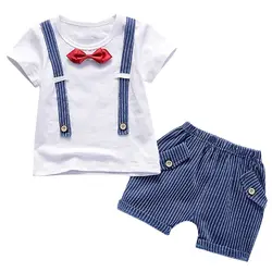 TELOTUNY/комплект детской одежды для маленьких мальчиков; футболка с бантом для маленьких мальчиков; Топ и шортики; комплект повседневной