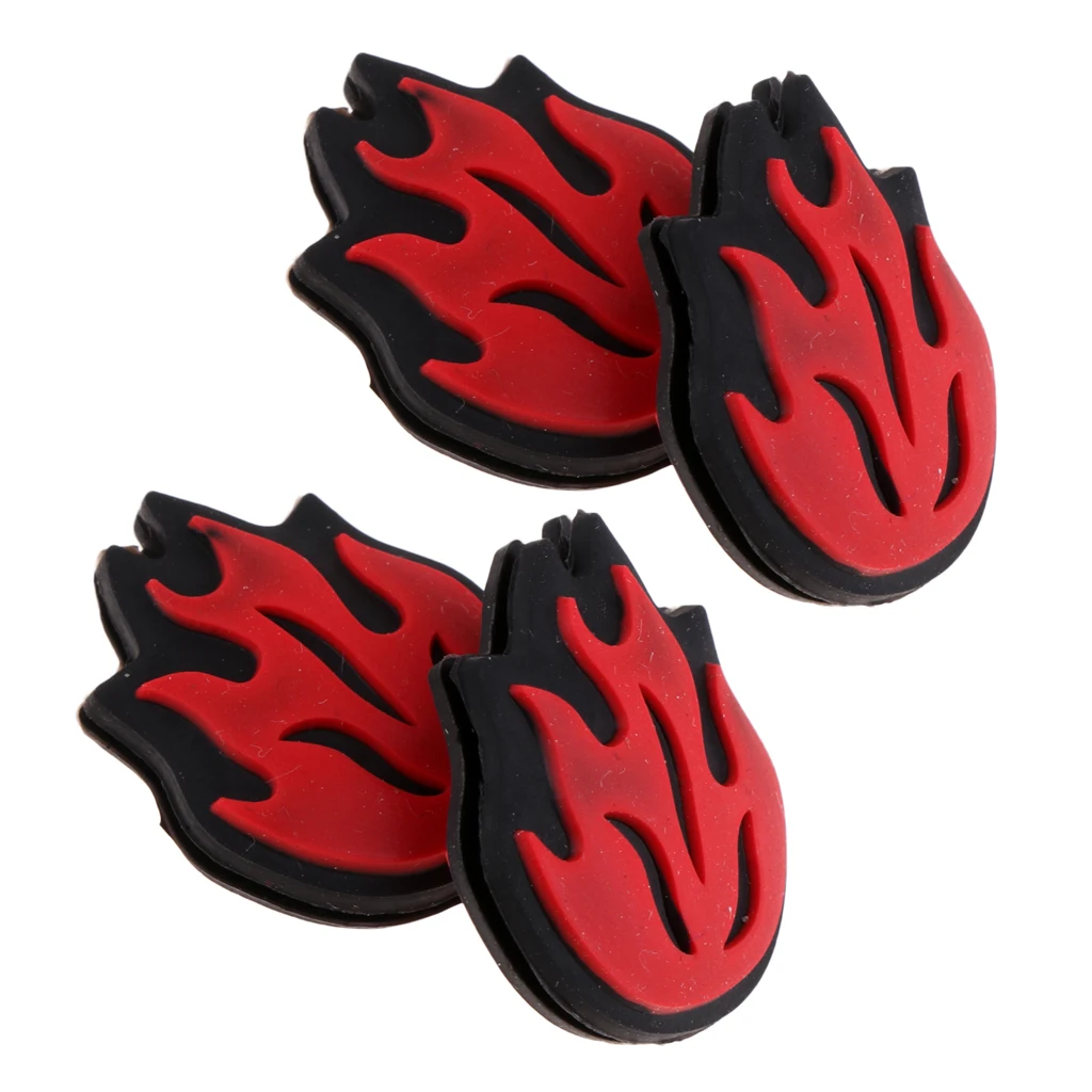 4 Pieces Durable Silicone Tennis Racket Vibration Dampeners Shockproof Dampers - Flame Fire Pattern, Red