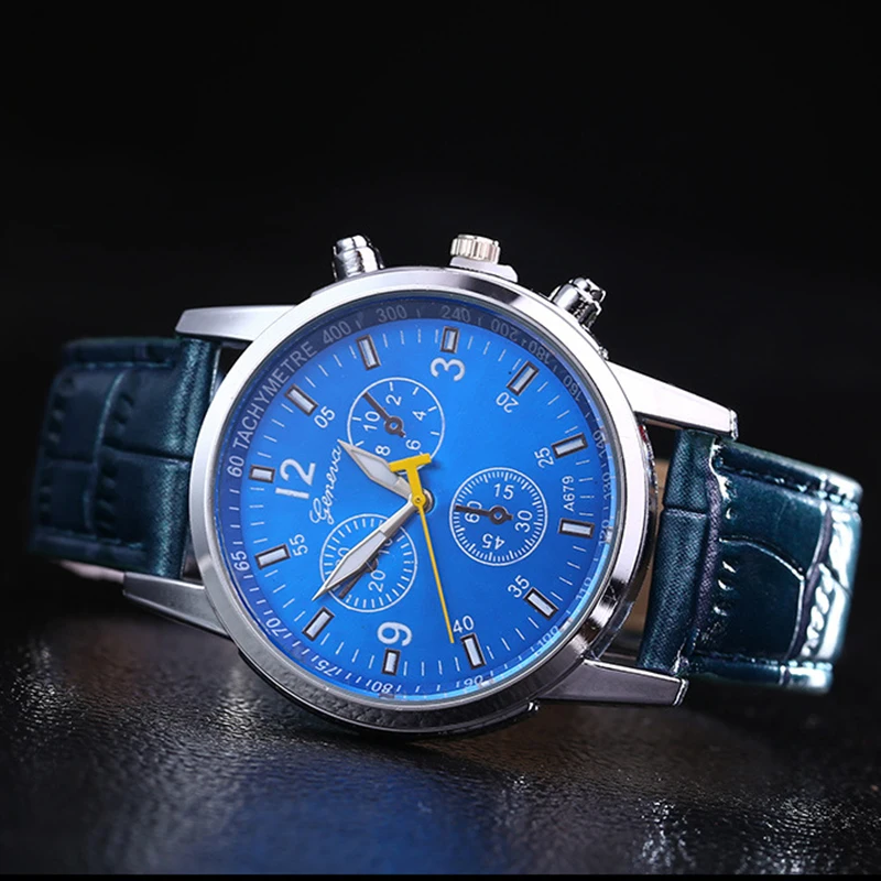 

Men's Classic Geneva Watch Business PU Leather Band Casual Relogio Masculino For Stainless Steel Quartz Watches Decoration Dial