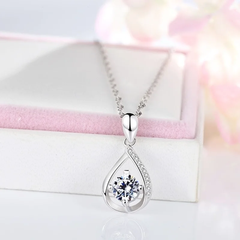pendant necklace OMHXZJ,, Европейская мода, женские вечерние, для девушек, свадебный подарок, капля воды, AAA, циркон, 925 пробы, серебряное ожерелье с подвеской, NA44 - Цвет камня: pendant necklace