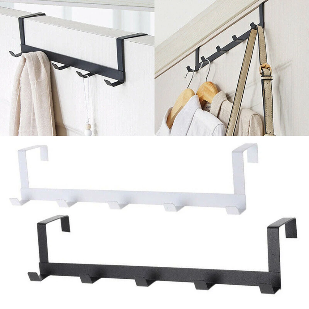 cheap 5 Hooks Metal Iron Hanger Storage Holder Over The Door Hook Rack Hanging Coat Hat Towel Bag Household