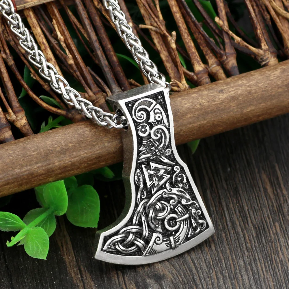 Мужское ожерелье с подвеской norse viking axe символ Одина Ворон Дракон амулет|Ожерелья
