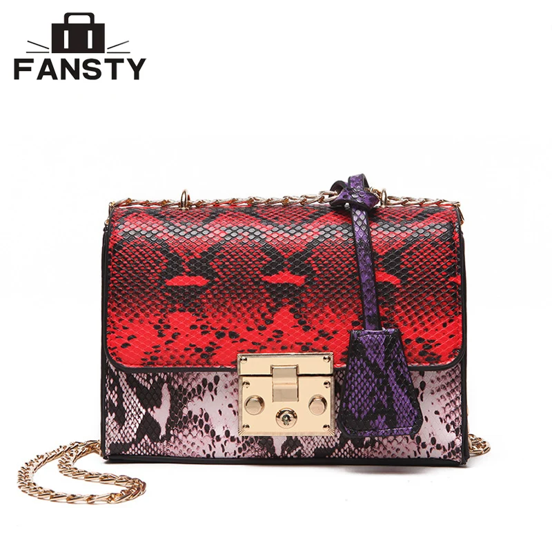 

High Quality Snake Female Messenger Bag Fashion Luster Serpentine Women Cross Body bag Popular Chains PU Leather Lady Flap Bag