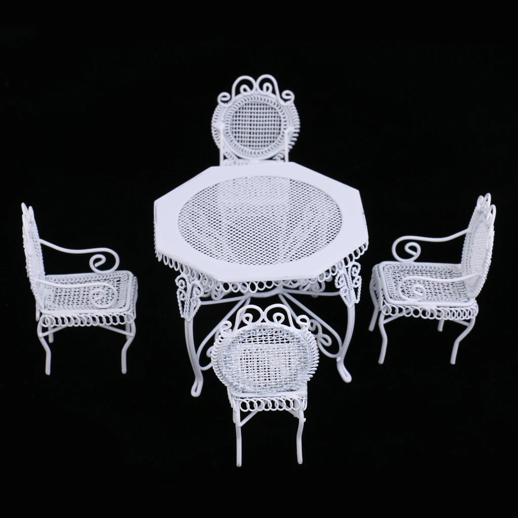 New 1/12 Dollhouse Miniature Furniture White Rocking Chair Octagonal Table Model Pretend Play Classic Toys for Kids Children
