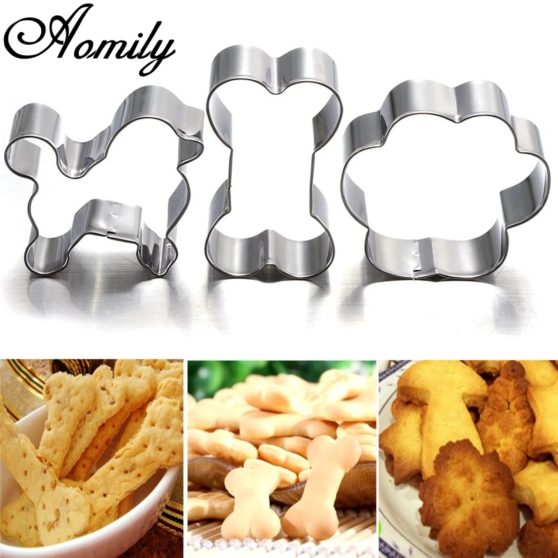 Aomily 3 Size Dog Paw Bone Cookie Cutter Cake Footprint Shape Decorating Fondant Cut Tool Cookies Muffin Molds Kitchen | Дом и сад