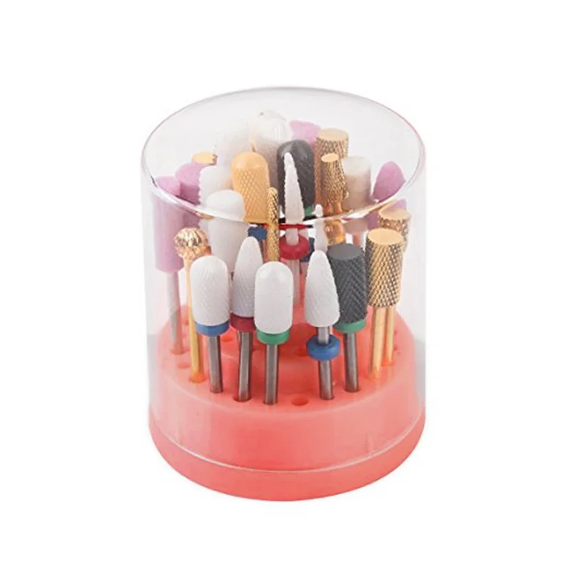 1 Set 48 Holes Pink Nail Drill Bits Holder Stand Display Nail Drill Bit