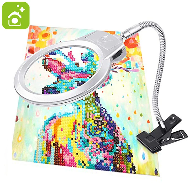 

5D DIY Diamond Painting Tools LED Magnifier Light with Clamp 2.5X & 5X Magnifier Diamond Embroidery Accessories Magnifier Lamp