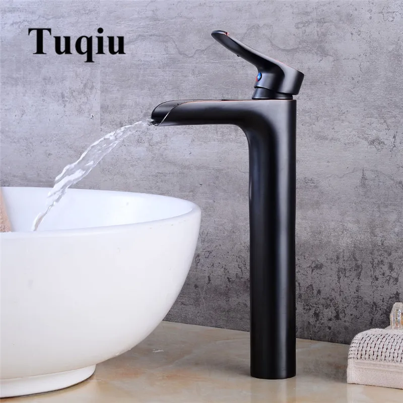

Bathroom Sink Faucet Black Oil Brushed Basin Faucet Water Tap Cold and Hot Waterfall Tap Lavatory Mixer Water Torneira lavatorio