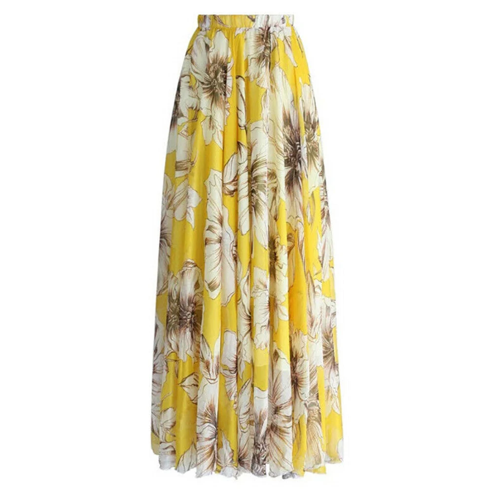 LAAMEI 2019 New Bohomian Women Flower Long Skirt Full Summer Beach Smock Skirts Floral Chiffon Ruched Tutu Skirt Summer Sundress LAAMEI 2019 New Bohomian Women Flower Long Skirt Full Summer Beach Smock Skirts Floral Chiffon Ruched Tutu Skirt Summer Sundress