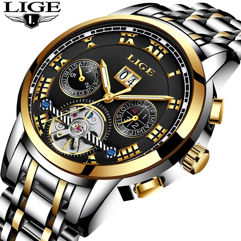

LIGE Men Watches Business Fashion Top Brand Automatic Mechanical Waterproof Watch Men Sports Full Steel Clock Relogio Masculino