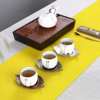 

20pcs Copper Alloy Tea Trays Heat Insulation Tea Cup Mats Pads Leaf Flower Shape Saucer wen6485
