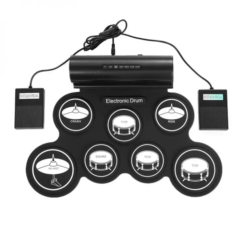  Batería electrónica Digital USB MIDI 7 almohadillas Roll Up Set silicona batería eléctrica almohadi