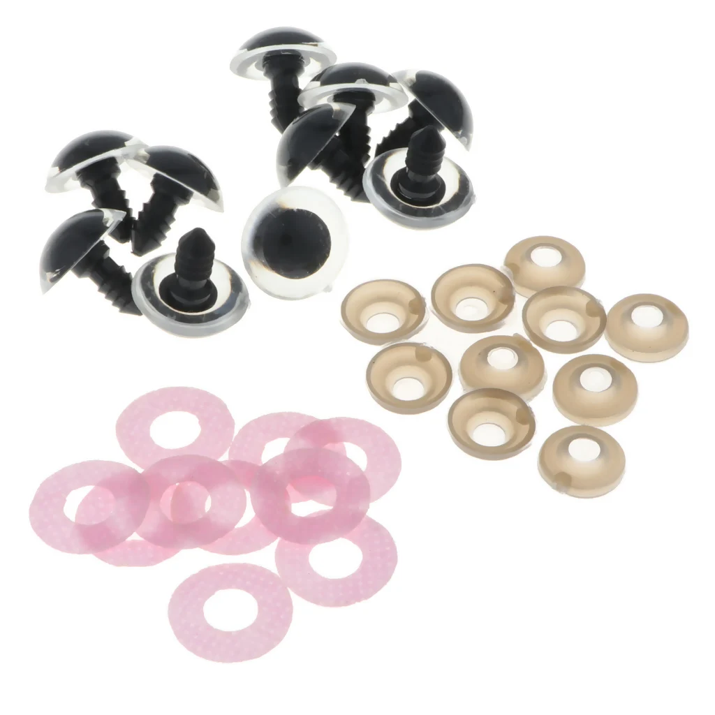 10pcs 16mm Glittering Plastic Round Safety Eyes Glitter Nonwovens + Washers for Teddy Bear Plush Animal DIY Craft Supply - Pink