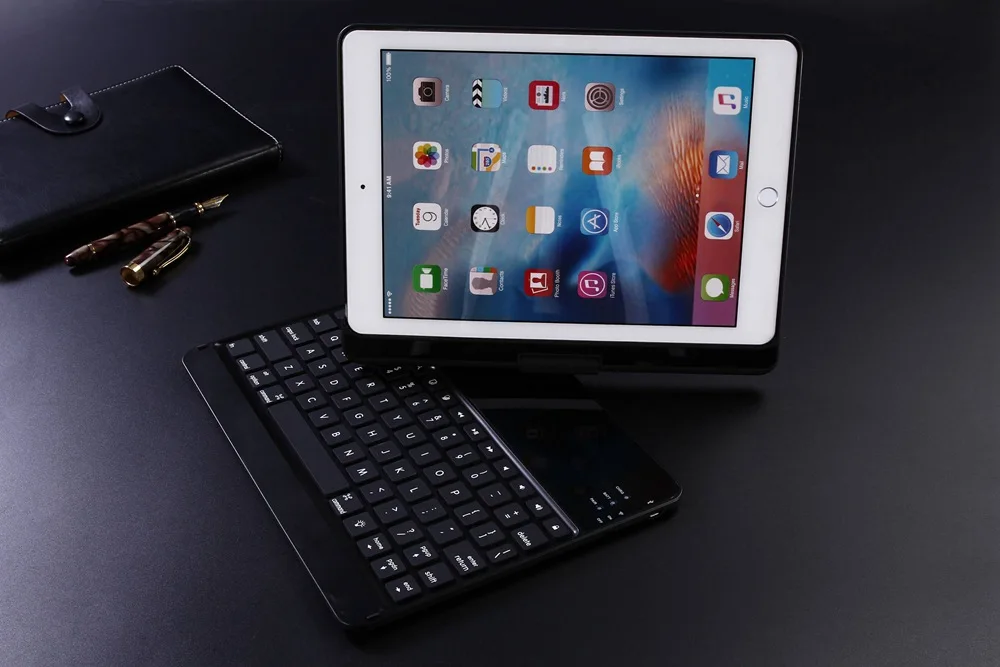 

For New iPad 9.7 2017 360 Degree Rotation Wireless Bluetooth Keyboard Case Cover For iPad 9.7 2017 Keyboard LED Backlight