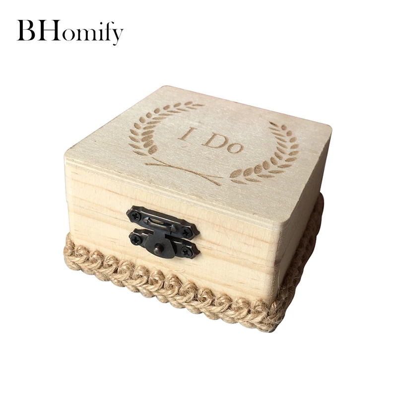 

BHomify 2pcs Custom Ring Box, Personalized Wedding / Valentines Engagement Wooden Ring Bearer Box Rustic Wedding Ring Box Holder