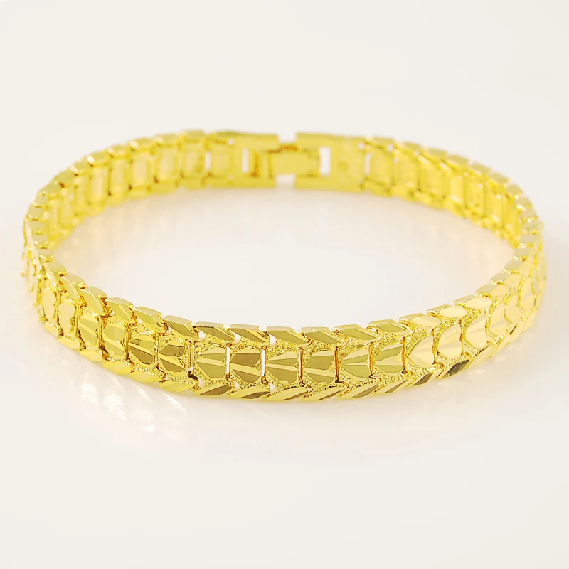 

Fashion Women & Men Bracelet Jewelry,24K Gold Color Ladies' 8mm Chain Bracelets 18cm Long Fashion Cute Bracelet Wholesale Price