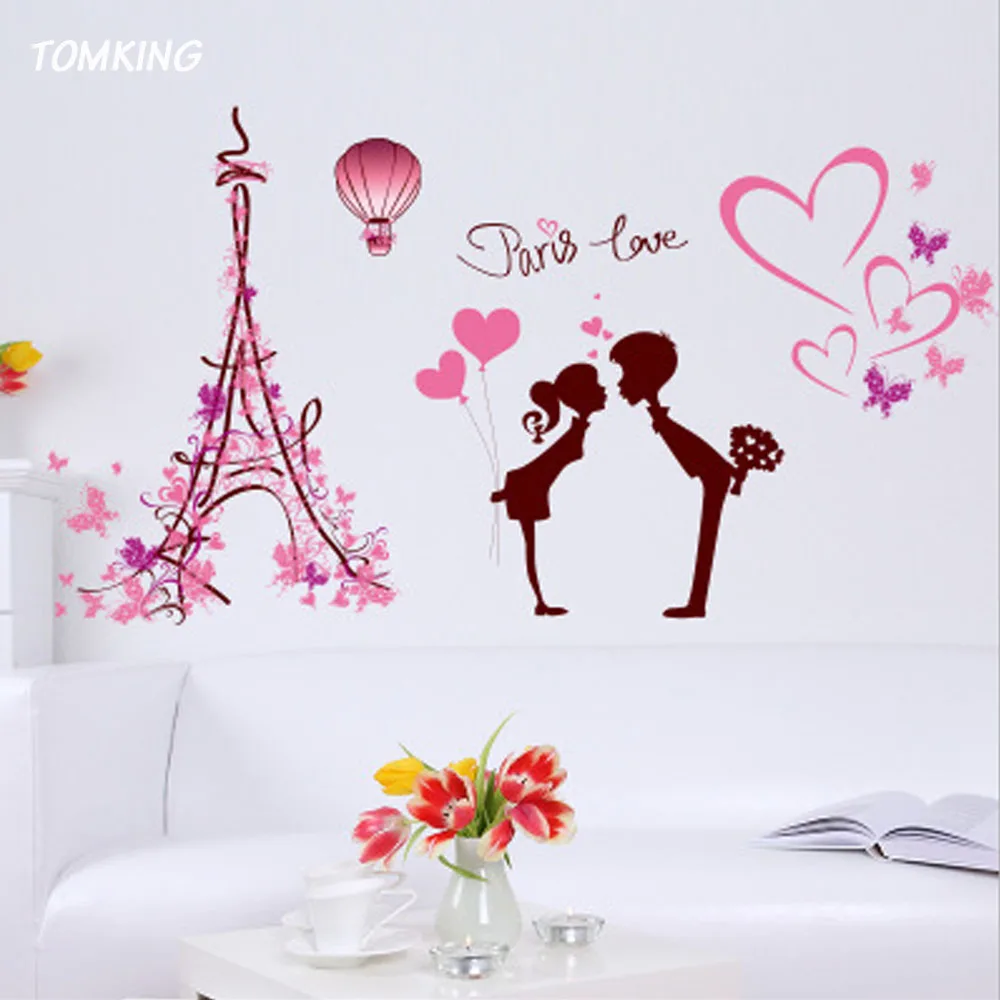 New Love In Paris Wallpaper Bedroom Bedside Painting Living Room Tv Background Wall Painting Painting Calligraphy Aliexpress