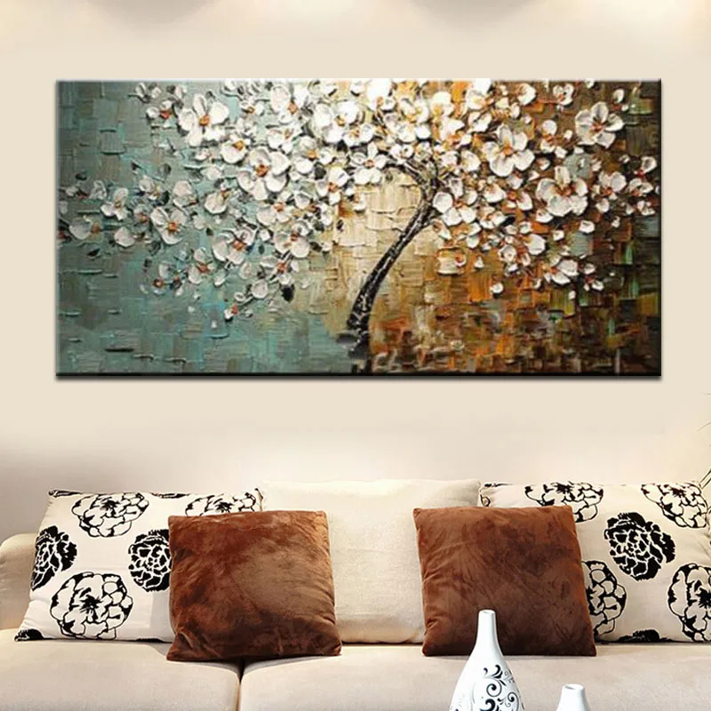 Unframed-Handpainted-Flower-Tree-Palette-Thick-Knife-Oil-Painting-On-Canvas-Home-Wall-Decor-For-Living
