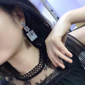 

Qi Xuan_Jewelry_Creative Design Square Earrings Square Earrings S925 Silver Inlay AAA Zircon Personality Tide Temperament Female