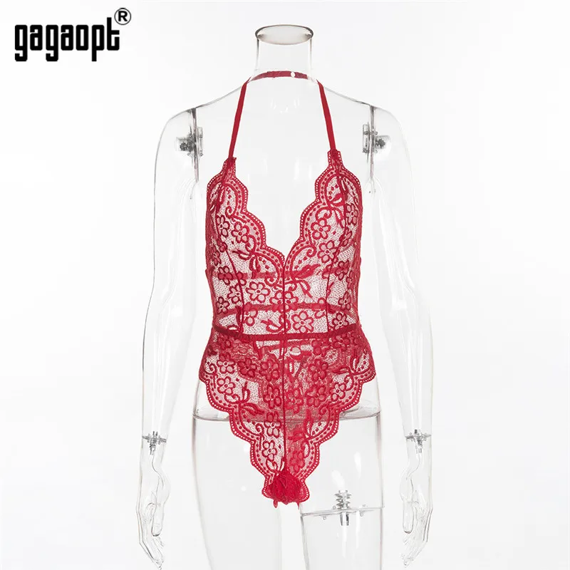 Gagaopt Lace Bodysuit Women Halter Floral Embroidery Bodysuit Backless Sexy Jumpsuit Overalls Sleepwear bodysuit top Bodysuits