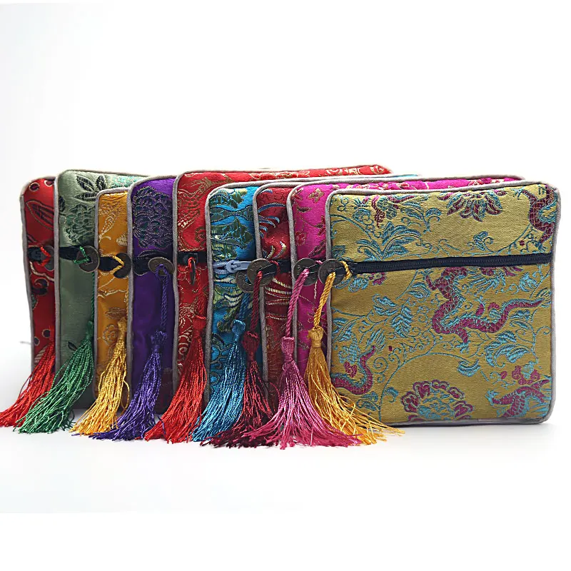 

50 шт., Высококачественная маленькая сумка на молнии, рождественские подарки с благодарностью для гостей, женская оптовая продажа, китайская шелковая атласная сумка для ювелирных изделий