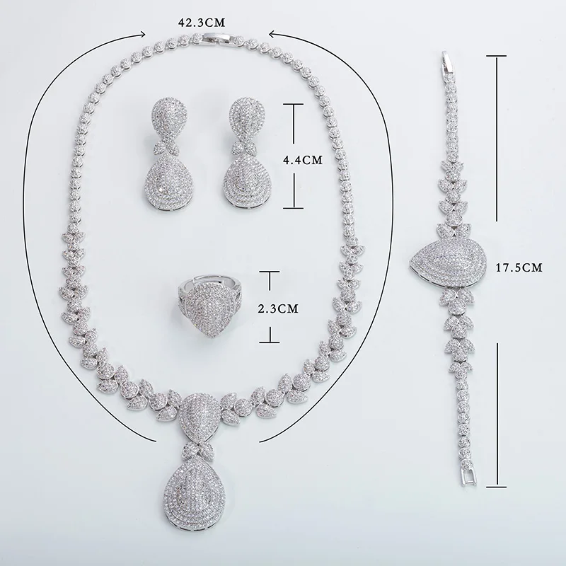 Hadiyana de lujo brillante circón cúbico 4 piezas conjunto de joyas para las mujeres Venta caliente collar y pulsera y pendientes conjuntos de joyas CN289 - 3