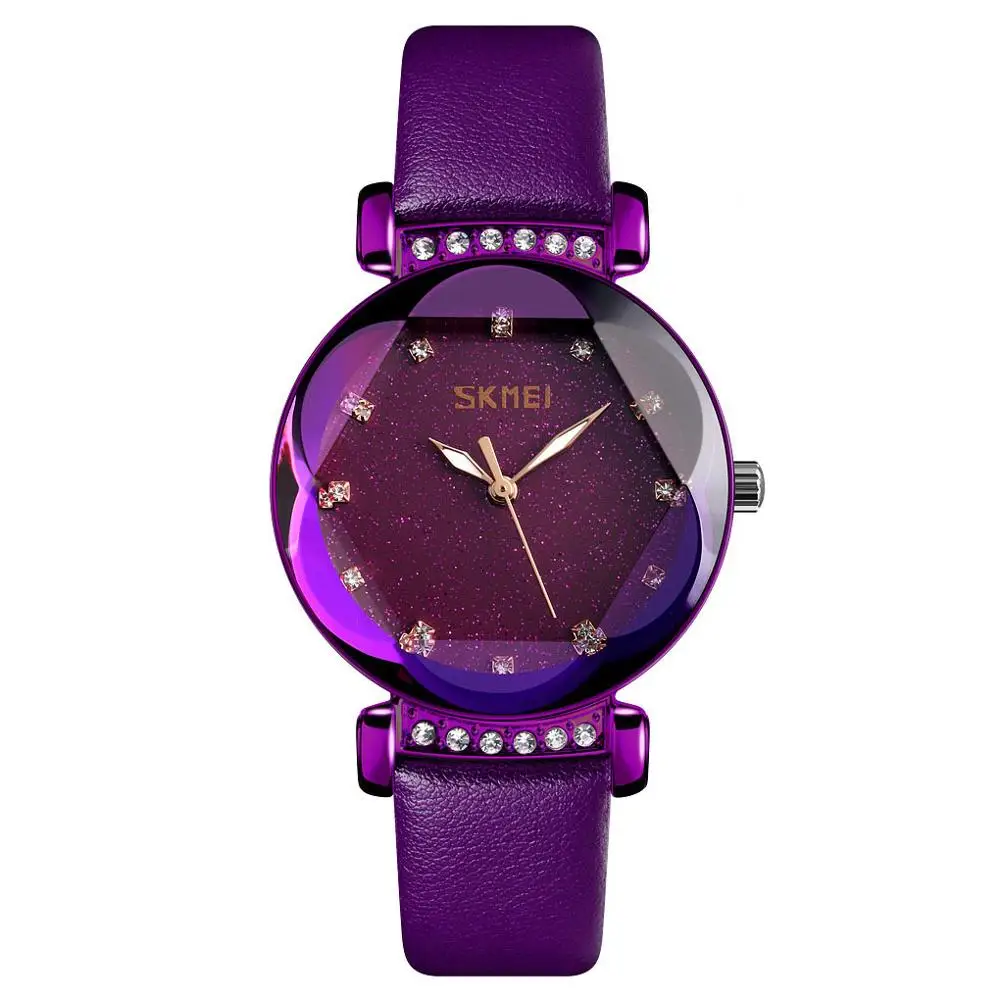 SKMEI модные звездное небо Алмазный женские часы водонепроницаемые кварцевые женские часы из нержавеющей стали наручные часы Reloj Mujer 9188 - Цвет: Purple Watch