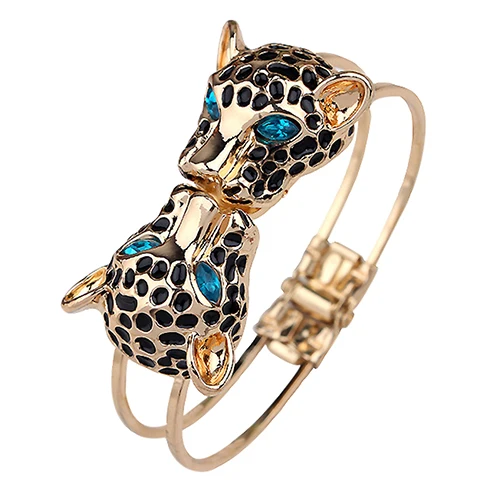 

2018 Arrived Women's Double Leopard Heads Bangle Open Hand Cuff Bracelet Jewelry Gift