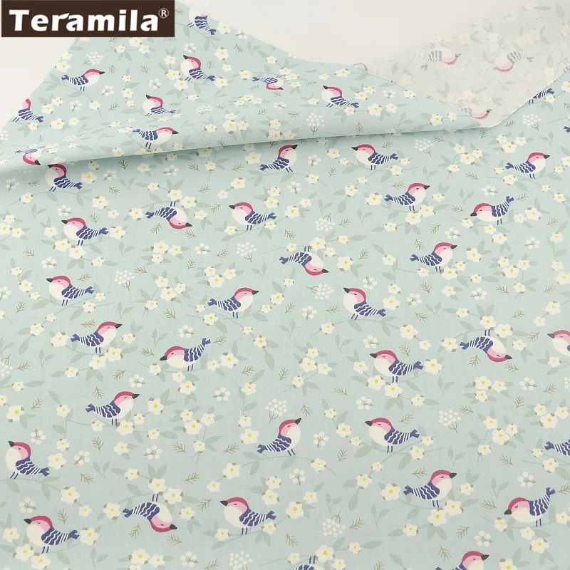 

Cotton Fabric Light Green Print Birds Designs Twill Fat Quarter Home Textile Material TERAMILA Bed Sheet Patchwork Quilting