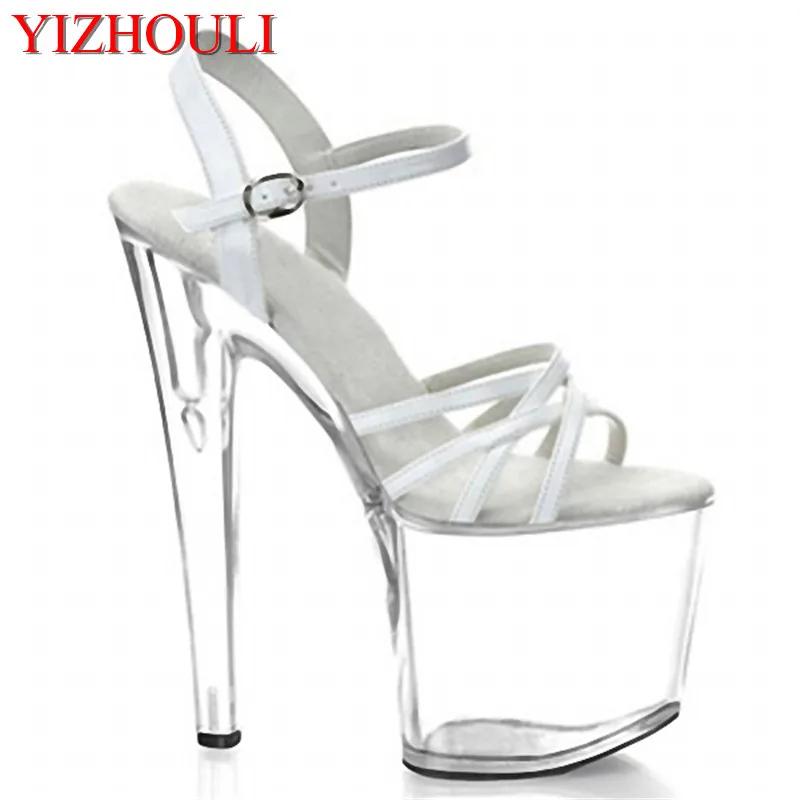 

Sexy 20cm high-heeled sandals with crystal soles, catwalk show for model banquet stage performance, pole dancing, sandals