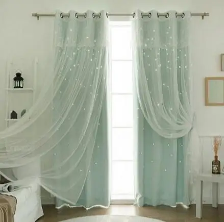 Tulle with Cloth Curtains For Living Room Bedroom Blackout Windows Drapes Of Pastoral Lace Embroidered Tulle curtain Cortinas