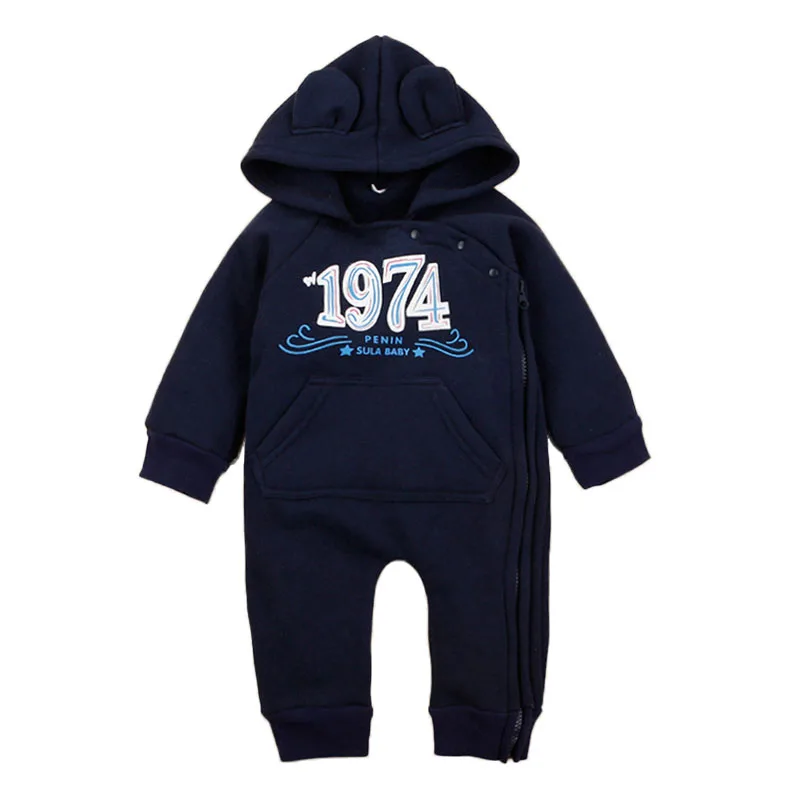 Newborn Baby Boy Clothing Fleece Winter Warm Long Sleeve Hooded font b Rompers b font Boys