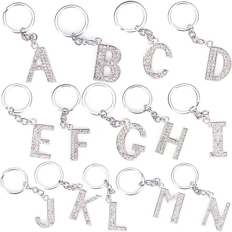 

Crystal Rhinestone Alphabet Keyring Initial Letter Key Ring Chain Unisex Keychain Letters