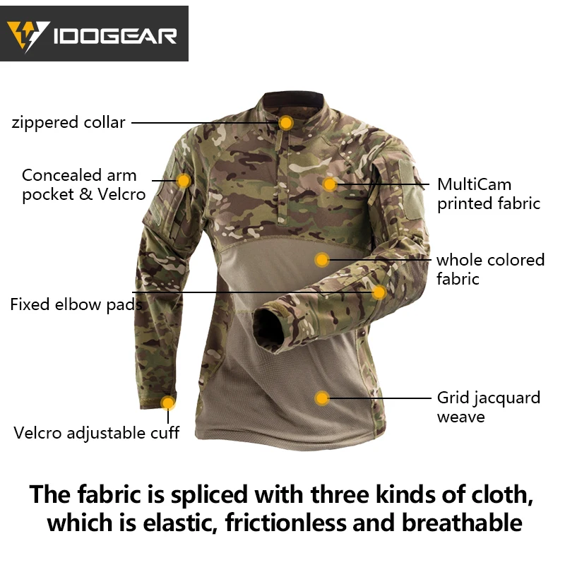 IDOGEAR тактическая рубашка с длинным рукавом камуфляжный Топ для страйкбола