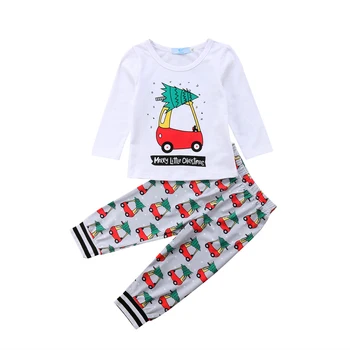 

2pcs Christmas Clothes Sets Toddler Kids Baby Boy Girl Long Sleeve T-shirt Tops+Santa Trees Printed Pants Leggings Xmas Outfits