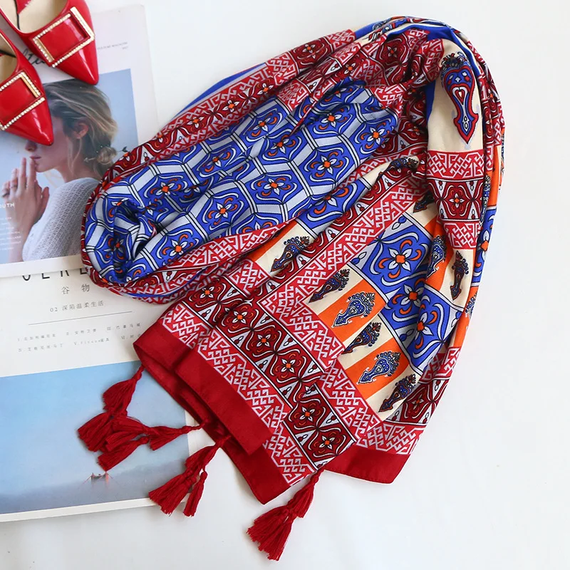 Women Geometry Pattern Twill Cotton Tassel Scarf 10pcs/lotWomen's Scarves AliExpress