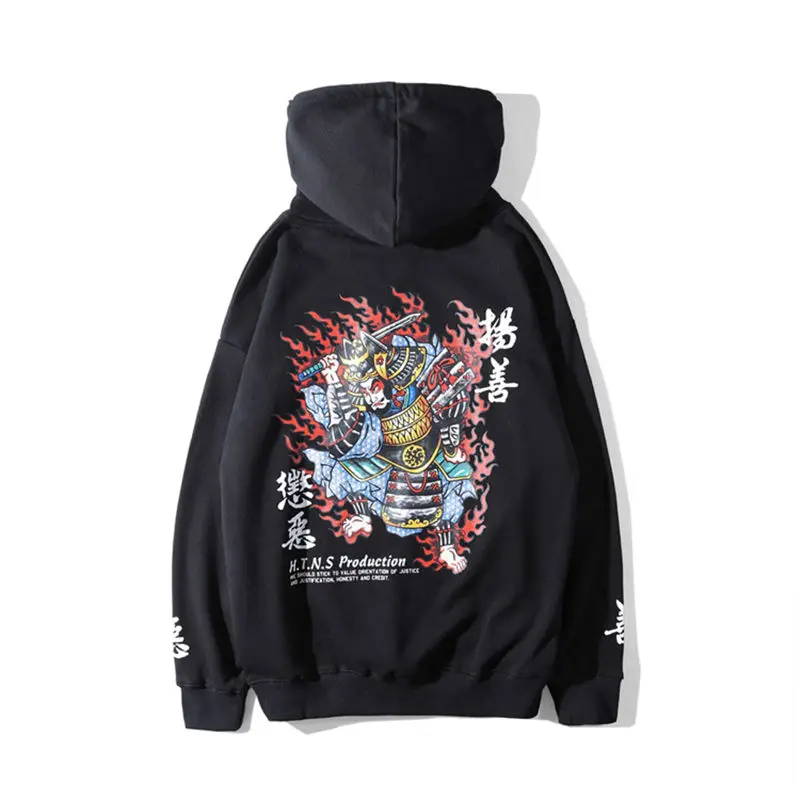 

Winter Autumn New Men Chinese Style Warrior Character Print Warm Sweatshirts Pullover Women Fashion Loose Hipster Hooded Hoodies