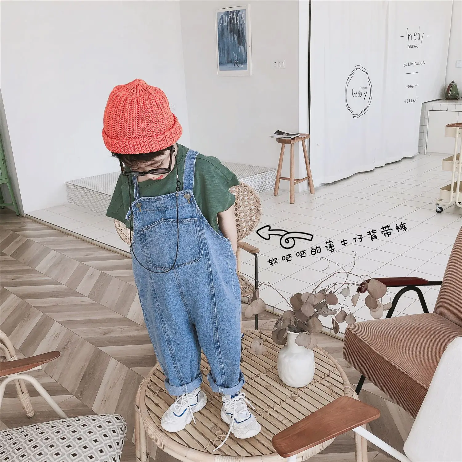 

Spring fashion boys fashion thin denim overalls 1-6 years kids loose all-match hip hop suspender trousers