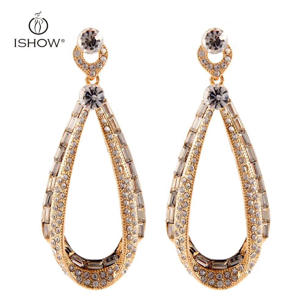 New Hollow Big Water Drop earrings Gold color Women Crystal Jewelry gift Bridal Classic