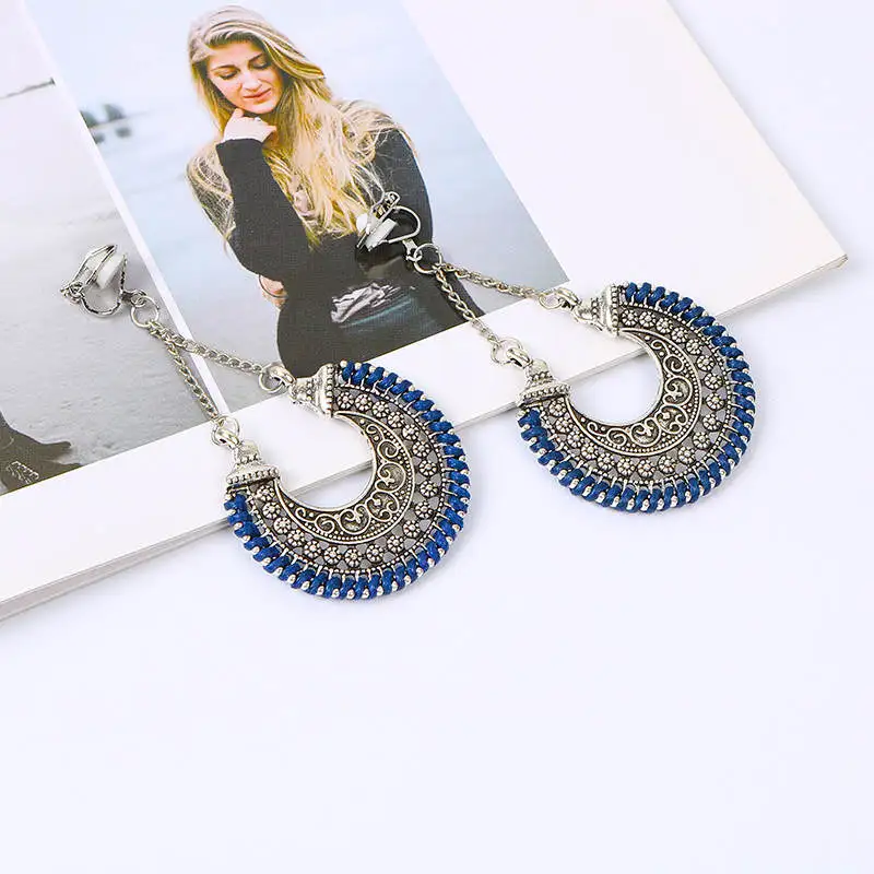 FAMSHIN Fashion Boho Long Clip on Earrings For Women Jewelry Vintage Earrings Power Bohemian Rope Wrap ear clip earrings clip earrings ear clip