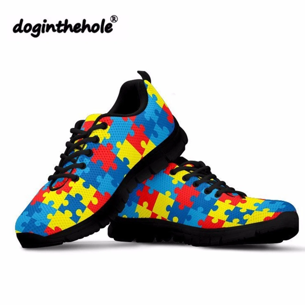 Doginthehole Women Flat Shos For Teenager Girls Autism Awareness Printing Sneakers Feminine Fashion Lace-up Mesh Shoes Footwear - Flats - AliExpress