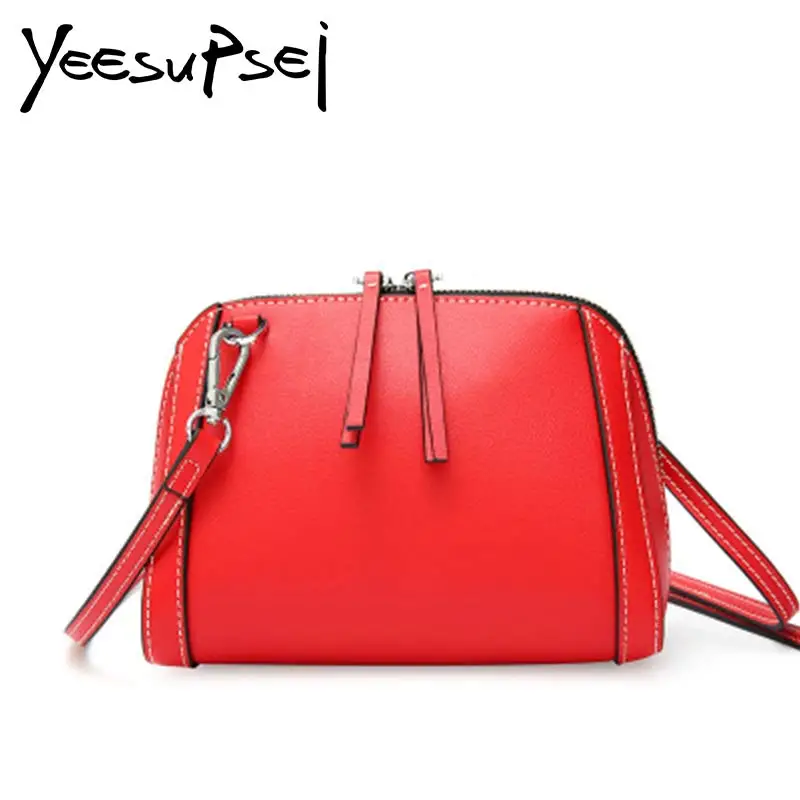 

YeeSupSei Women Shell Mini Handbag Cow Leather Totes Female Double Zipper Genuine Leathe Shoulder Bags Women Shopping Handbag