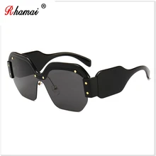 RHAMAI негабаритных панк Солнцезащитные очки для женщин квадратная большая рама солнцезащитные очки брендовые дизайнерские модные Уникальные моделирующие очки