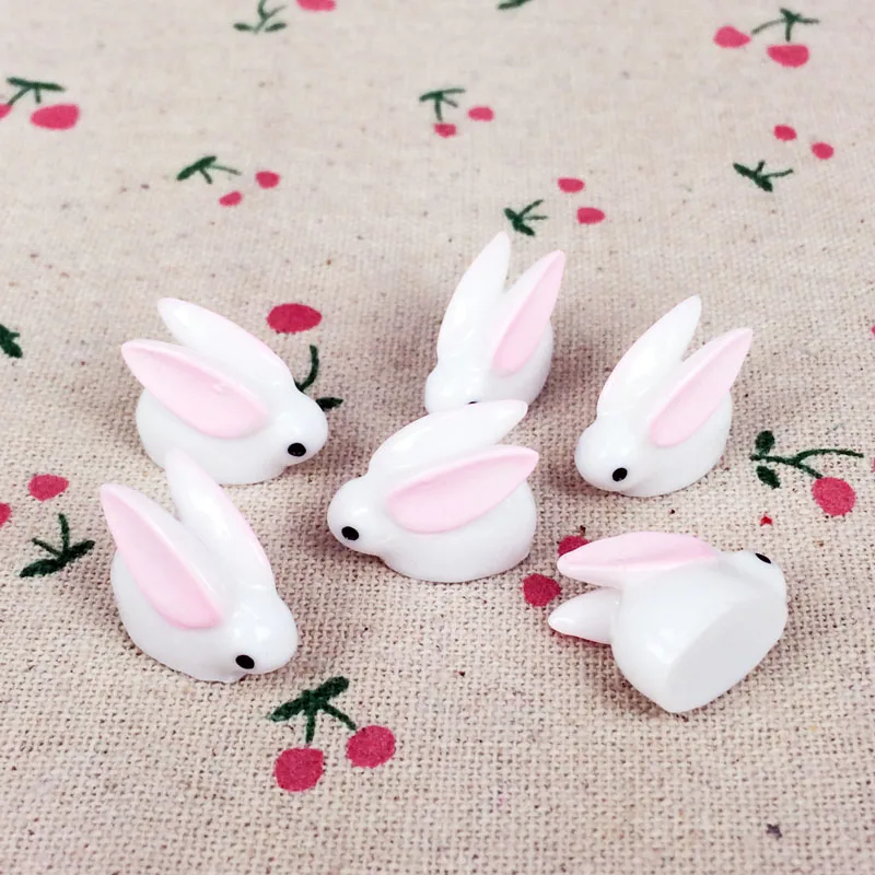 

10Pieces Flat Back Kawaii Resin Cabochon Rabbit Animal Resin Craft Decor Fairy Garden Miniatures Terrarium Figurines:11*20mm